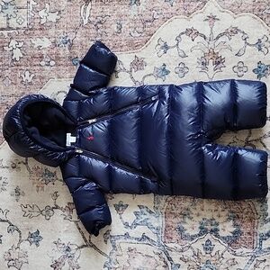 Polo Ralph Lauren Baby Down Bunting Hooded Winter Snowsuit Navy Blue Sz 6 Month